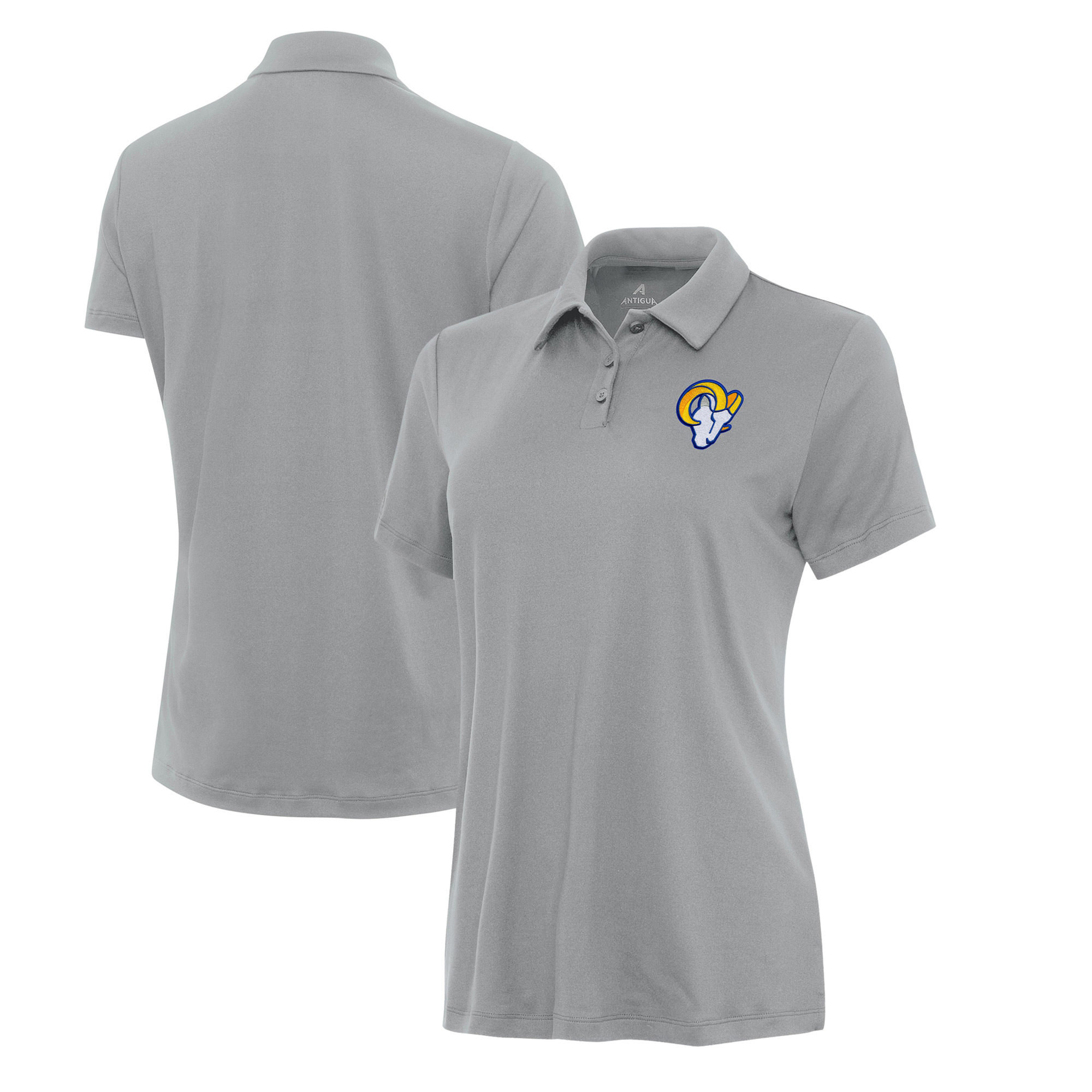 Women's Antigua Gray Los Angeles Rams Reprocess Polo