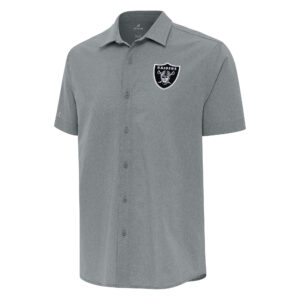 Men's Antigua Gray Las Vegas Raiders Activate Woven Button-Up Shirt