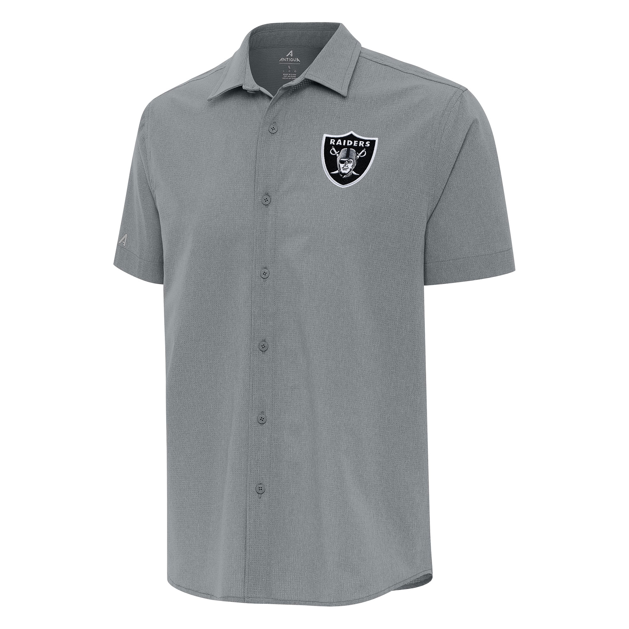 Men's Antigua Gray Las Vegas Raiders Activate Woven Button-Up Shirt