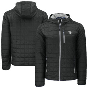 Men's Cutter & Buck Black Cleveland Guardians Rainier Eco Primaloft Full-Zip Hoodie Jacket
