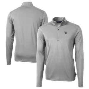 Men's Cutter & Buck Gray Detroit Tigers Big & Tall Virtue Eco Pique DryTec Quarter-Zip Jacket
