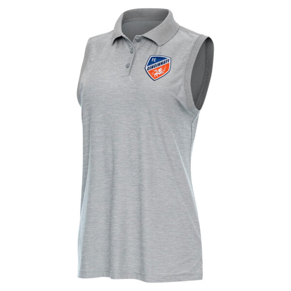 Women's Antigua Heather Gray FC Cincinnati Recap Sleeveless Polo