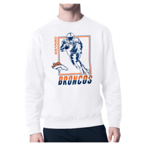 Men's Starter White Denver Broncos Player Grid Pullover Sweatshirt