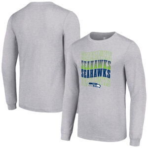 Men's Starter Heather Gray Seattle Seahawks Team Name Graphic Long Sleeve T-Shirt