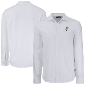 Men's Cutter & Buck White Cincinnati Reds Knitted Advantage Tri-Blend Eco Soft Pique Long Sleeve Button-Up Shirt