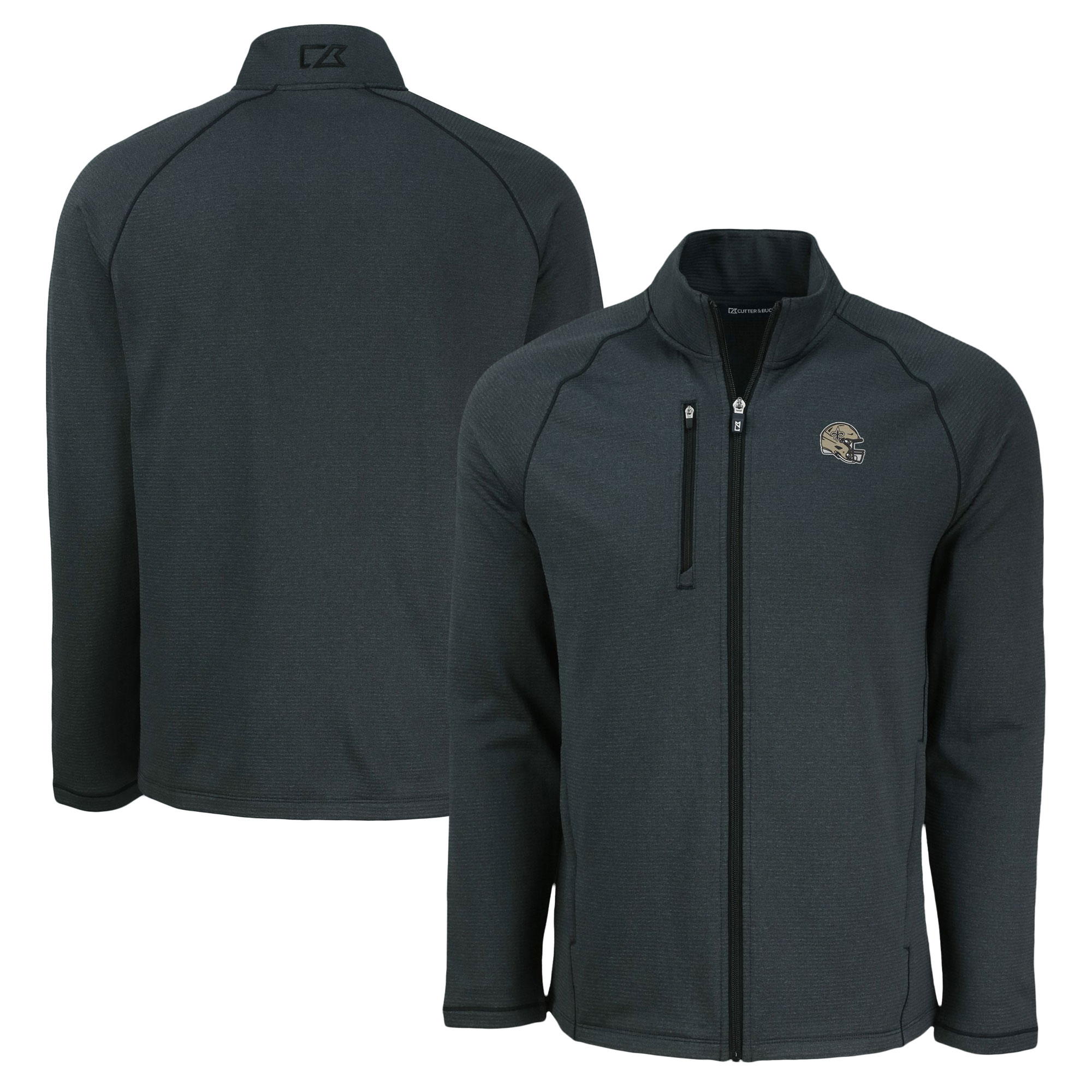 Men's Cutter & Buck Heather Black New Orleans Saints Peshastin Eco Fleece Recycled Raglan Tri-Blend Full-Zip Jacket