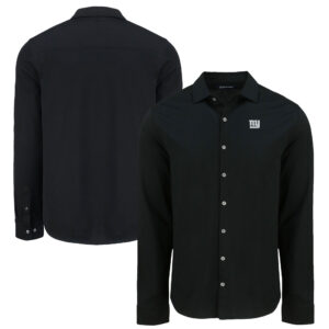 Men's Cutter & Buck Black New York Giants Knitted Advantage Tri-Blend Eco Soft Pique Long Sleeve Button-Up Shirt