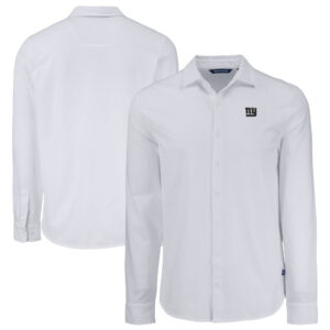 Men's Cutter & Buck White New York Giants Knitted Advantage Tri-Blend Eco Soft Pique Long Sleeve Button-Up Shirt