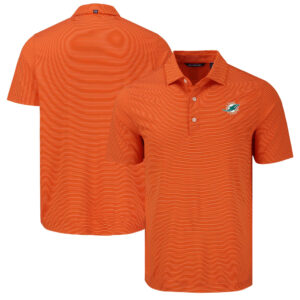 Men's Cutter & Buck Orange Miami Dolphins Forge Eco Fine Line Stripe Polo