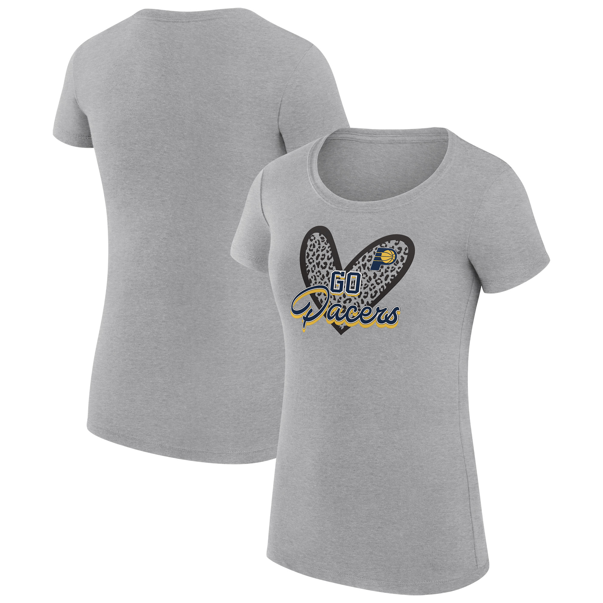 Women's G-III 4Her by Carl Banks Heather Gray Indiana Pacers Leopard Heart Fitted T-Shirt - Image 2