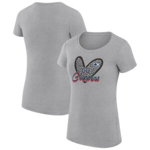 Women's G-III 4Her by Carl Banks  Heather Gray LA Clippers Leopard Heart Fitted T-Shirt
