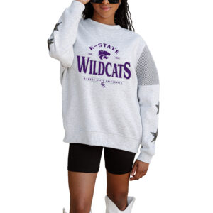 Women's Gameday Couture Ash Kansas State Wildcats Rhinestone Star Mesh Shoulder Fleece Pullover Sweatshirt