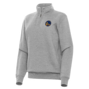 Women's Antigua Heather Gray Golden State Warriors Victory Quarter-Zip Sweatshirt