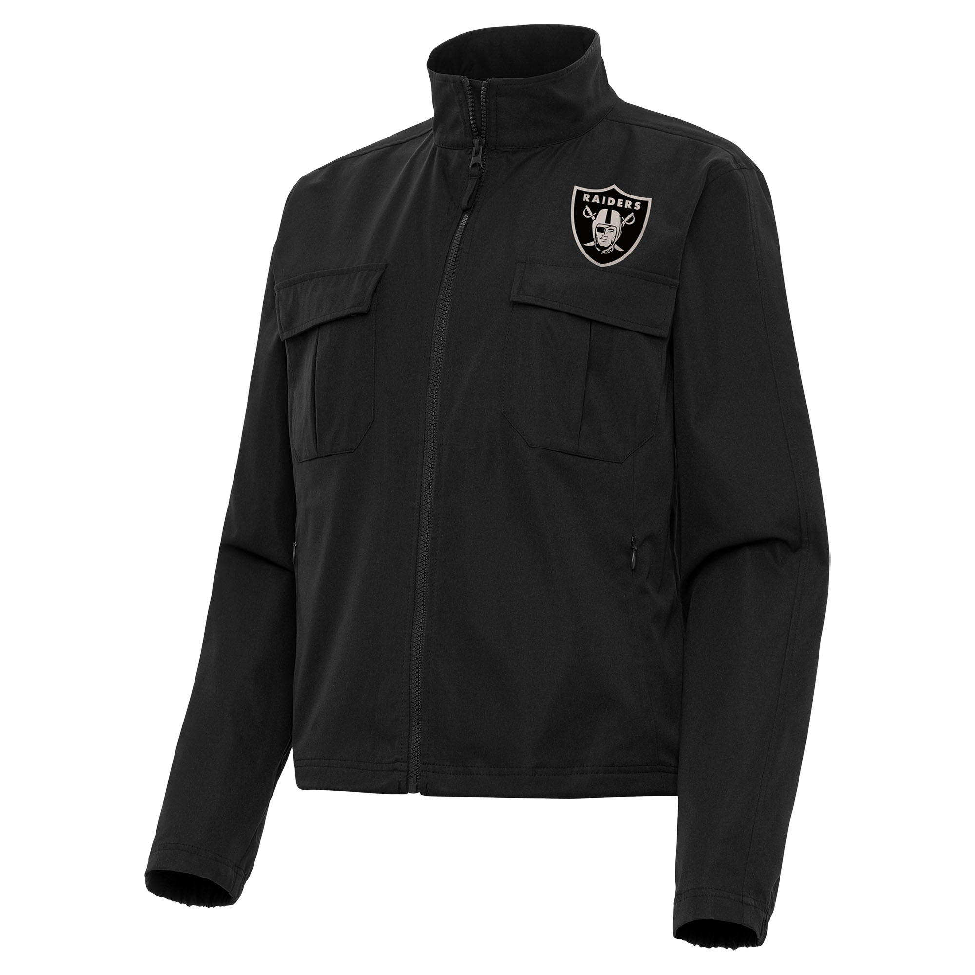 Women's Antigua Black Las Vegas Raiders Brushed Carbon Even Par Full-Zip Jacket