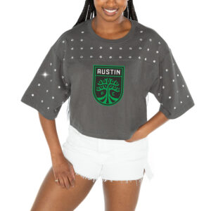 Women's Gameday Couture  Gray Austin FC Making Moves Rhinestone Cropped Oversized Half Sleeve T-Shirt