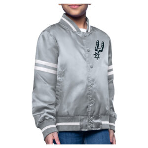 Youth Starter  Gray San Antonio Spurs Printed Logo Varsity Satin Full-Snap Jacket