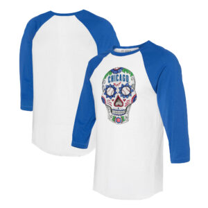 Unisex Tiny Turnip White/Royal Chicago Cubs Sugar Skull 3/4-Sleeve Raglan T-Shirt