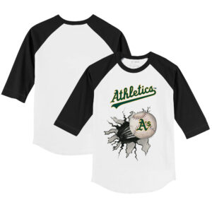 Infant Tiny Turnip White/Black Athletics Baseball Tear Raglan 3/4 Sleeve T-Shirt