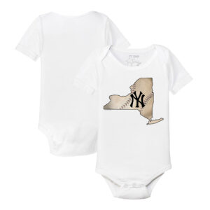 Infant Tiny Turnip White New York Yankees State Outline Bodysuit
