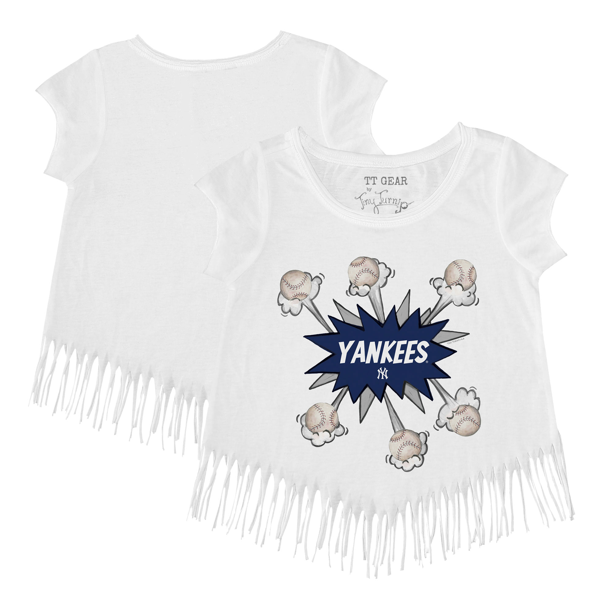 Girls Youth Tiny Turnip White New York Yankees Baseball Pow Fringe T-Shirt - Image 2
