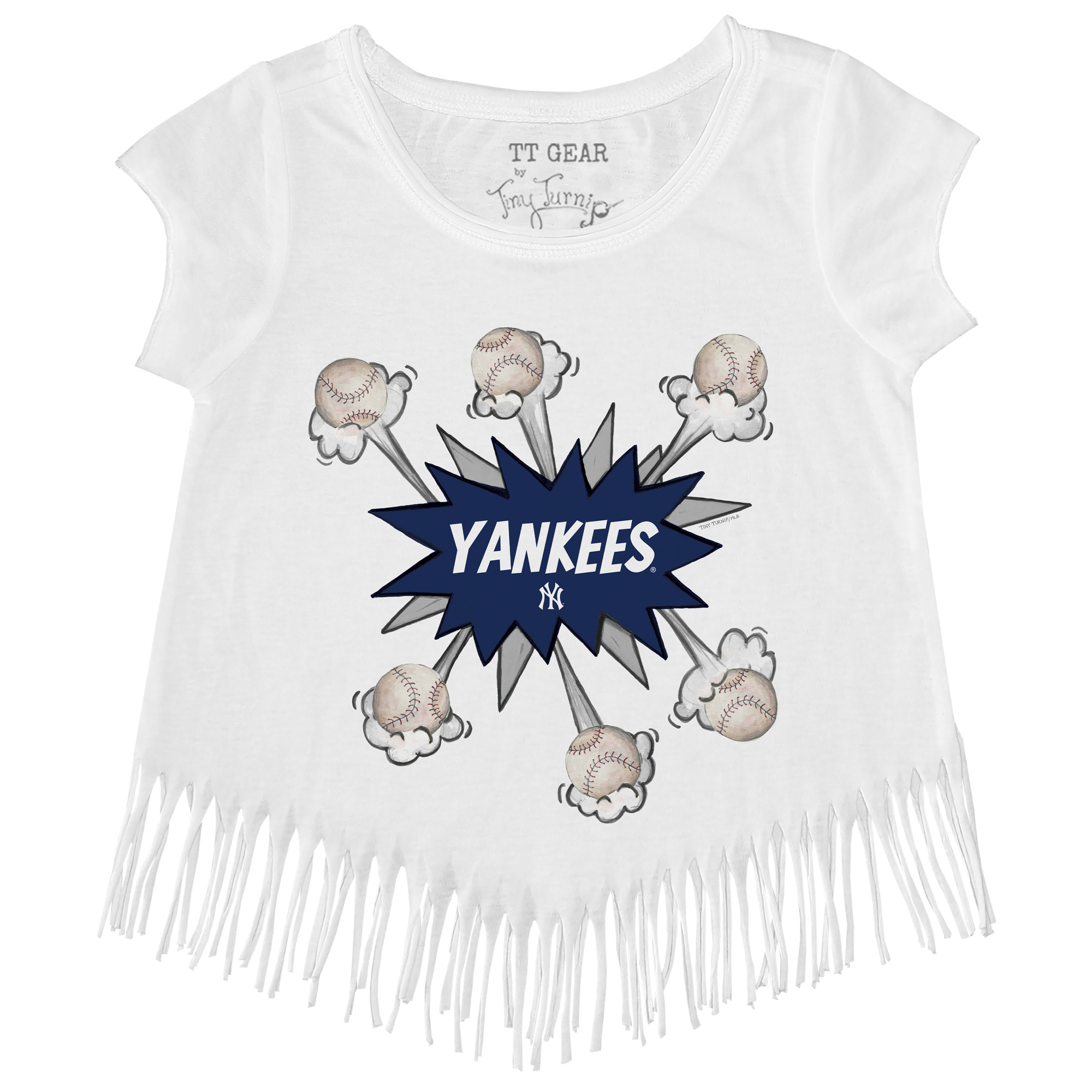 Girls Youth Tiny Turnip White New York Yankees Baseball Pow Fringe T-Shirt - Image 6