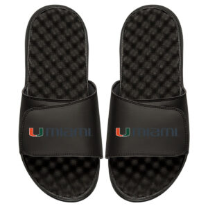 Men's ISlide Black Miami Hurricanes Wordmark Slide Sandals