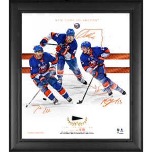 New York Islanders Framed 15" x 17" Franchise Foundations Collage with a Piece of Game Used Puck - Limited Edition of 516