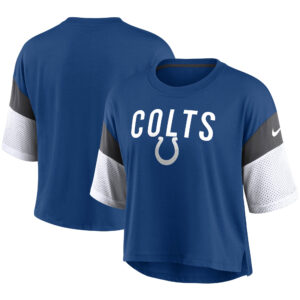 Women's Nike Blue/White Indianapolis Colts Nickname Tri-Blend Performance Crop Top