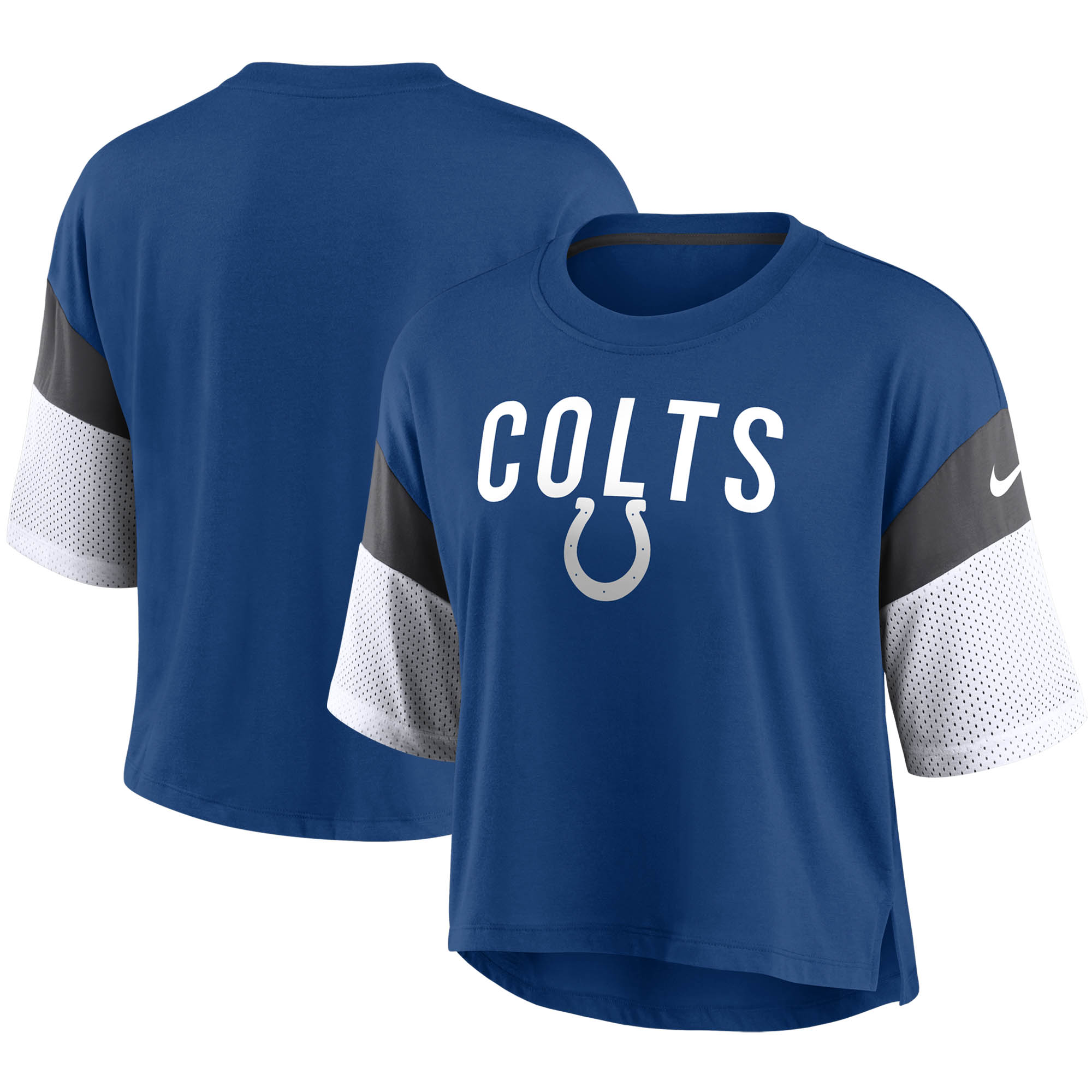 Women's Nike Blue/White Indianapolis Colts Nickname Tri-Blend Performance Crop Top