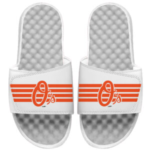 Men's ISlide White Baltimore Orioles Varsity Stripes Slide Sandals