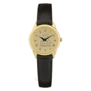 Women's Arizona Wildcats Gold Medallion Black Leather Wristwatch
