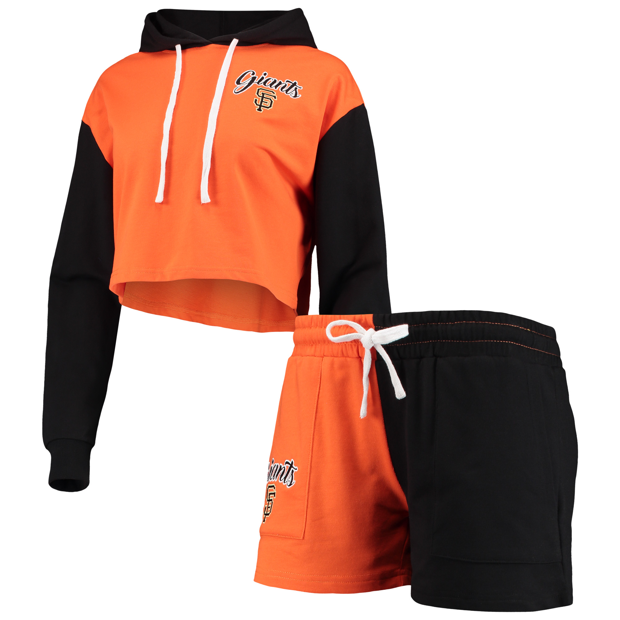 Women's FOCO Orange/Black San Francisco Giants Color-Block Pullover Hoodie & Shorts Lounge Set - Image 8