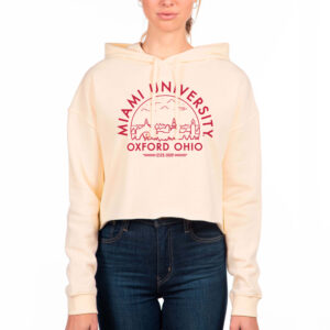 Women's Uscape Apparel Cream Miami University RedHawks Fleece Cropped Pullover Hoodie