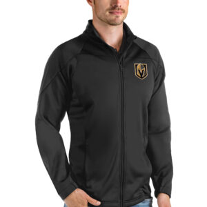 Men's Antigua Black Vegas Golden Knights Links Full-Zip Golf Jacket