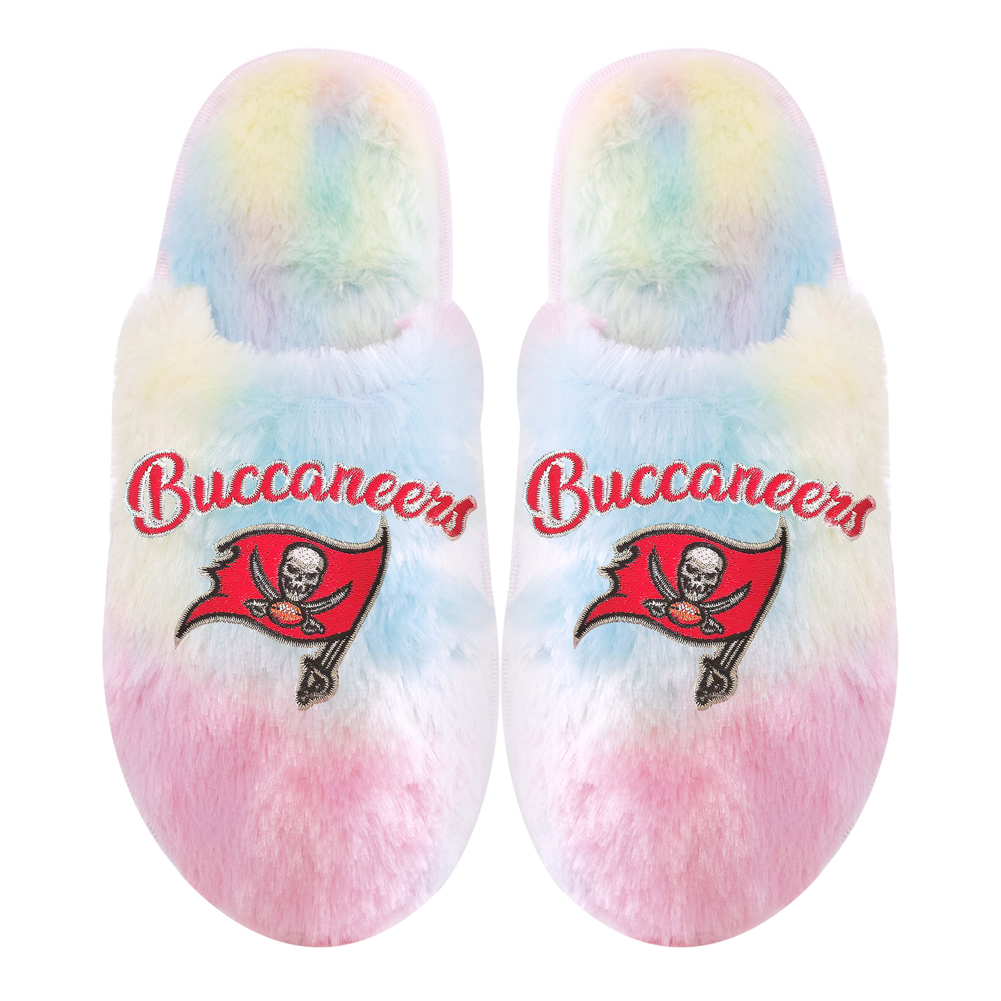 Youth FOCO Tampa Bay Buccaneers Rainbow Script Slippers