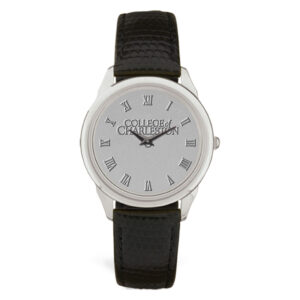 Silver Charleston Cougars Medallion Black Leather Wristwatch