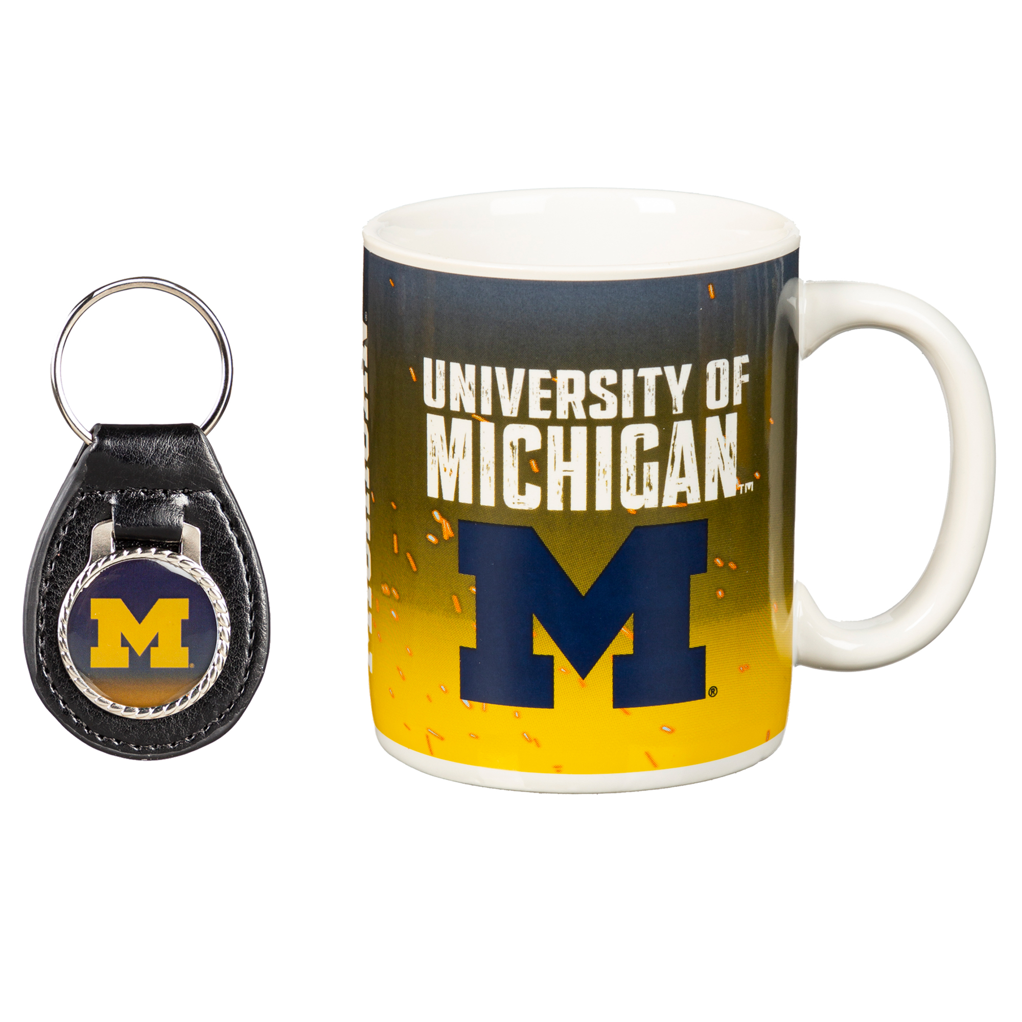 Michigan Wolverines 11oz. Ceramic Coffee Cup & Leather Keychain Gift Set