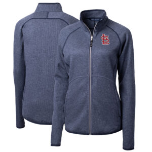 Women's Cutter & Buck Heathered Navy St. Louis Cardinals Mainsail Sweater-Knit Full-Zip Jacket
