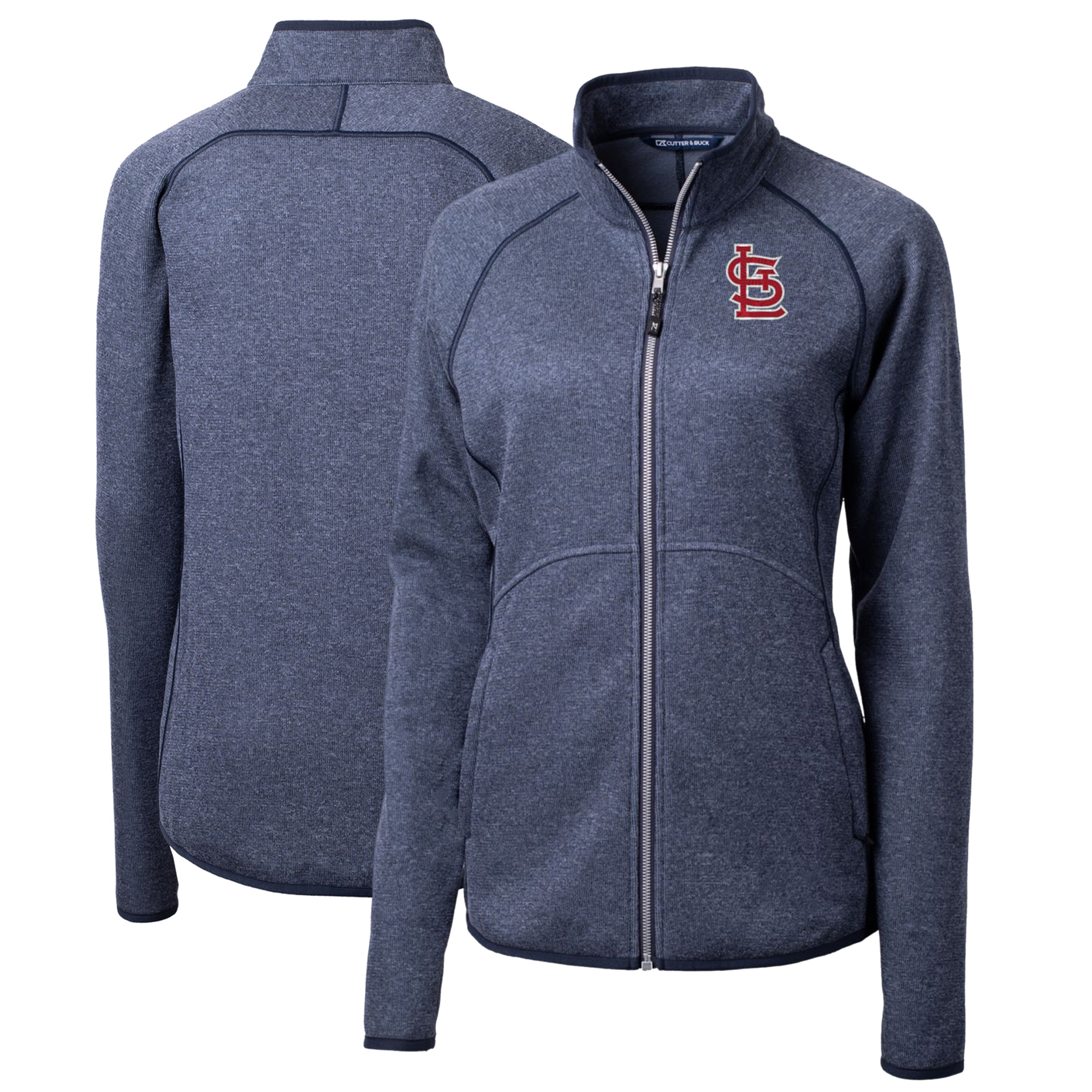Women's Cutter & Buck Heathered Navy St. Louis Cardinals Mainsail Sweater-Knit Full-Zip Jacket