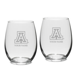 Arizona Wildcats Personalized 15oz. 2-Piece Stemless Wine Glass Set