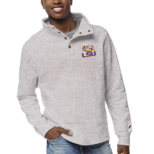 Men's League Collegiate Wear Ash LSU Tigers 1636 Fleece Quarter Snap Up Pullover Sweatshirt
