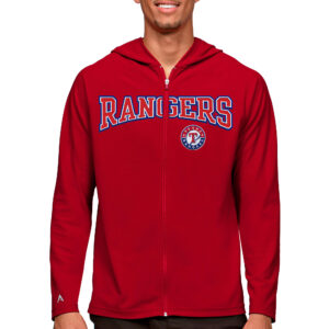 Men's Antigua Red Texas Rangers Wordmark Legacy Full-Zip Hoodie