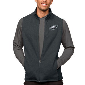 Men's Antigua Heathered Charcoal Philadelphia Eagles Course Full-Zip Vest