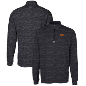Men's Cutter & Buck Black Oklahoma State Cowboys Big & Tall Traverse Camo Print Stretch Quarter-Zip Pullover Top