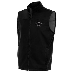 Men's Antigua Black Dallas Cowboys Metallic Logo Links Full-Zip Golf Vest