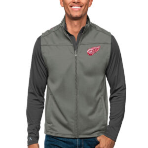 Men's Antigua Steel Detroit Red Wings Links Full-Zip Golf Vest