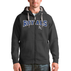 Men's Antigua Charcoal Kansas City Royals Team Logo Victory Full-Zip Hoodie