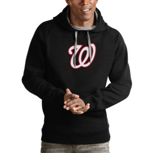 Men's Antigua Black Washington Nationals Victory Pullover Team Logo Hoodie