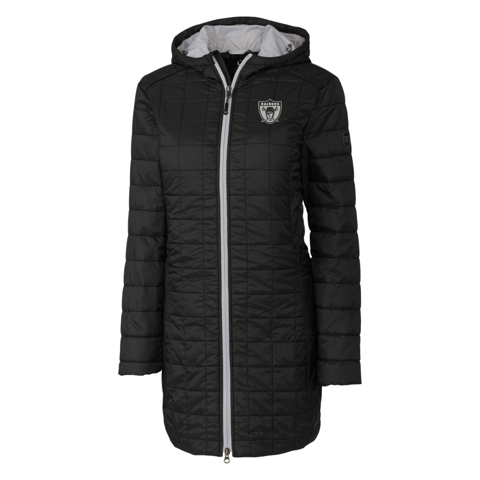 Women's Cutter & Buck Black Las Vegas Raiders Throwback Logo Rainier Primaloft Eco Full-Zip Hoodie Long Coat - Image 3