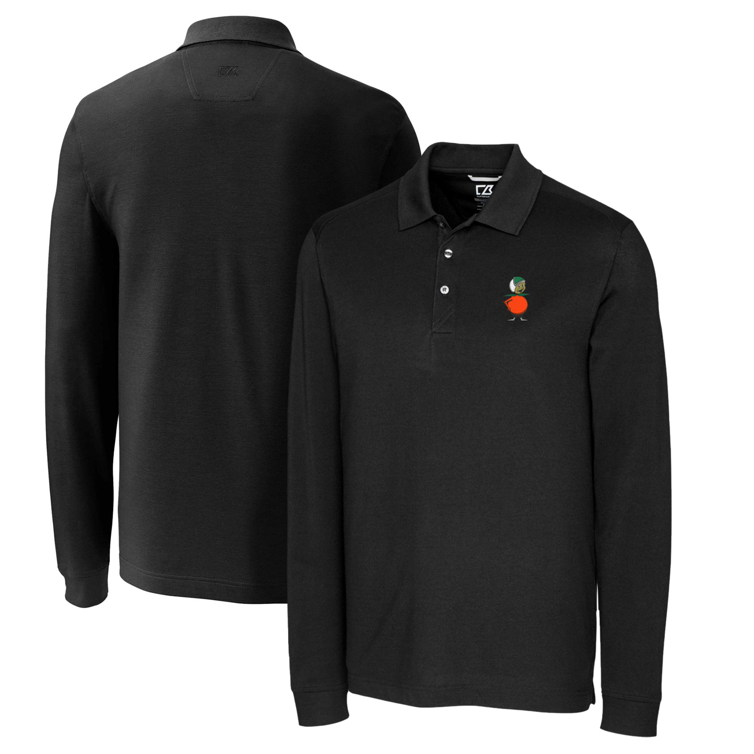 Men's Cutter & Buck Black UCF Knights Vault Advantage Tri-Blend Pique Big & Tall Long Sleeve Polo